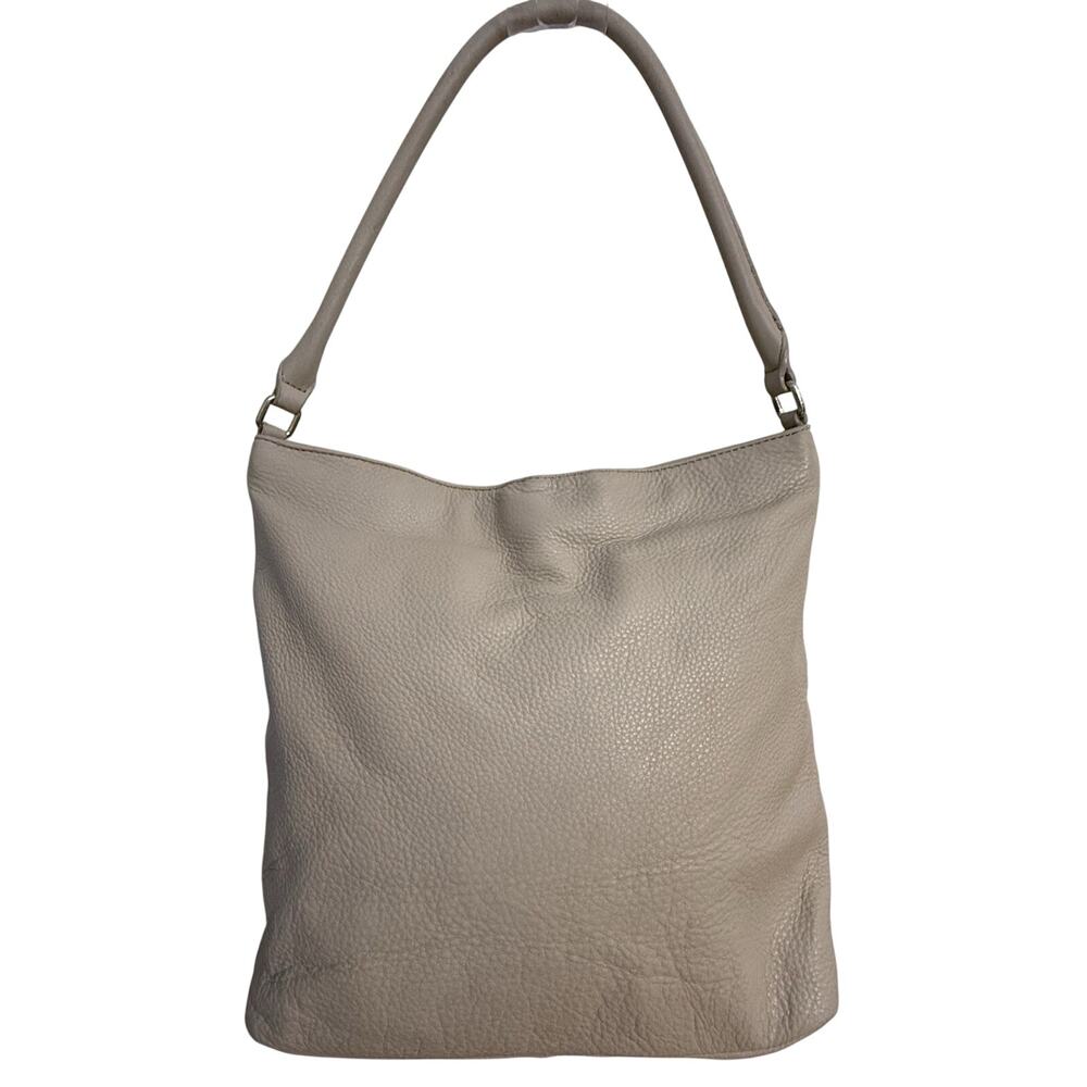 Talbots Gray Pebbled Leather Shoulder Bag Crossbody Purse Tote Zip Closure - Picture 2 of 8